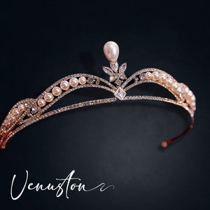 Elegant Golden Princess Tiara - Wedding & Special Event Rhinestone Crown - Bridal, Sweet 16, Quinceañera, New Year's Eve, Renaissance Faire - Venuston