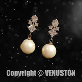Elegant Zirconia Pearl Double - Layer Necklace/ Pear earring set for Weddings and Special Occasions, Anniversary Christmas Gifts - Venuston