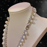 Elegant Zirconia Pearl Double - Layer Necklace/ Pear earring set for Weddings and Special Occasions, Anniversary Christmas Gifts - Venuston
