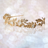 Flower Copper Leaf Inlaid Zircon Pearl Gold Wedding Headpiece Tiara for Bride Tiaras and Crowns Hair Accessories - Venuston