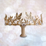 Flower Copper Leaf Inlaid Zircon Pearl Gold Wedding Headpiece Tiara for Bride Tiaras and Crowns Hair Accessories - Venuston
