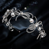 French Vintage Sparkling Diamond Butterfly Knot Large Pearl Bridal Tiara Head Crown Photo Shoot Birthday Hair Tiara Birthday Christmas - Venuston