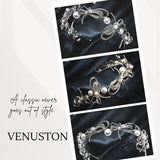 French Vintage Sparkling Diamond Butterfly Knot Large Pearl Bridal Tiara Head Crown Photo Shoot Birthday Hair Tiara Birthday Christmas - Venuston