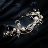 French Vintage Sparkling Diamond Butterfly Knot Large Pearl Bridal Tiara Head Crown Photo Shoot Birthday Hair Tiara Birthday Christmas - Venuston