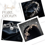 French Vintage Sparkling Diamond Butterfly Knot Large Pearl Bridal Tiara Head Crown Photo Shoot Birthday Hair Tiara Birthday Christmas - Venuston