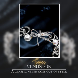 French Vintage Sparkling Diamond Butterfly Knot Large Pearl Bridal Tiara Head Crown Photo Shoot Birthday Hair Tiara Birthday Christmas - Venuston