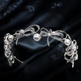French Vintage Sparkling Diamond Butterfly Knot Large Pearl Bridal Tiara Head Crown Photo Shoot Birthday Hair Tiara Birthday Christmas - Venuston