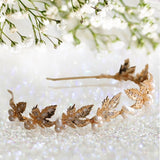 Gold Leaf Bridal Crown - Handmade Vintage Pearl & Zircon Tiara for Wedding, Birthday, Anniversary, Cosplay/ Holiday - Venuston