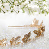 Gold Leaf Bridal Crown - Handmade Vintage Pearl & Zircon Tiara for Wedding, Birthday, Anniversary, Cosplay/ Holiday - Venuston