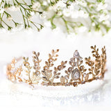 Gold Leaf Headpiece - Handmade Vintage Bridal Tiara with Pearls & Zircon, Ideal for Wedding, Cosplay/ Holiday - Venuston