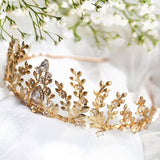 Gold Leaf Headpiece - Handmade Vintage Bridal Tiara with Pearls & Zircon, Ideal for Wedding, Cosplay/ Holiday - Venuston