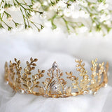Gold Leaf Headpiece - Handmade Vintage Bridal Tiara with Pearls & Zircon, Ideal for Wedding, Cosplay/ Holiday - Venuston
