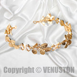 Gold Leaf Headpiece - Handmade Vintage Bridal Tiara with Pearls & Zircon, Ideal for Wedding, Cosplay/Holiday - Venuston