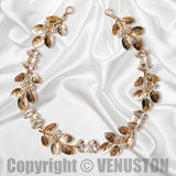 Gold Leaf Headpiece - Handmade Vintage Bridal Tiara with Pearls & Zircon, Ideal for Wedding, Cosplay/Holiday