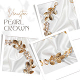 Gold Leaf Headpiece - Handmade Vintage Bridal Tiara with Pearls & Zircon, Ideal for Wedding, Cosplay/Holiday - Venuston
