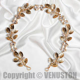 Gold Leaf Headpiece - Handmade Vintage Bridal Tiara with Pearls & Zircon, Ideal for Wedding, Cosplay/Holiday - Venuston