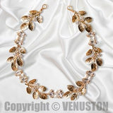 Gold Leaf Headpiece - Handmade Vintage Bridal Tiara with Pearls & Zircon, Ideal for Wedding, Cosplay/Holiday - Venuston