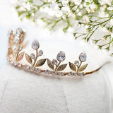 Gold Leaf Tiara - Vintage - Inspired Bridal Crown with Zircon, Ideal for Weddings, Birthdays, Anniversaries & Cosplay Parties - Venuston