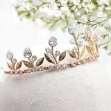 Gold Leaf Tiara - Vintage - Inspired Bridal Crown with Zircon, Ideal for Weddings, Birthdays, Anniversaries & Cosplay Parties - Venuston