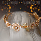 Gold Metal Petals Shinny Hair Jewelry Silver Metal Flower Hair Band Headdress Bridal Headdress - Venuston