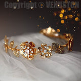 Gold Metal Petals Shinny Hair Jewelry Silver Metal Flower Hair Band Headdress Bridal Headdress - Venuston