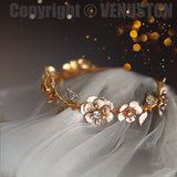Gold Metal Petals Shinny Hair Jewelry Silver Metal Flower Hair Band Headdress Bridal Headdress - Venuston