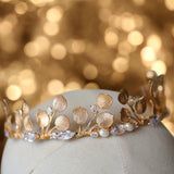 Gold Pearl Tiara - Stunning Handmade Crown with Gold Leaf, Ideal for Weddings, Birthdays, Cosplay/Anniversary Gift - Venuston