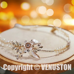 Gold Vintage Crown - Elegant Leaf & Pearl Bridal Tiara, Perfect for Wedding, Anniversary, Birthday /Christmas - Venuston