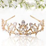 Gold Wedding Crown/Tiara - Handcrafted Leaf & Blue Zircon Crystal Tiara, Perfect Vintage Bridal Headpiece for Christmas/Cosplay - Venuston