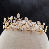 Gold Wedding Crown/Tiara - Handcrafted Leaf & Blue Zircon Crystal Tiara, Perfect Vintage Bridal Headpiece for Christmas/Cosplay - Venuston