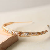 Gold Wedding Tiara，Wedding Headband，Vintage Gold Bridal Tiara,Vintage Zircon Cast Bronze Bridal Headwear - Venuston