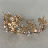 Greek Goddess Crown Bridal Gold Leaf Pearl Rhinestones Headband Wedding Party Halloween Headpiece - Venuston