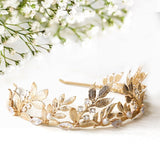 Greek Goddess Crown Bridal Gold Leaf Pearl Rhinestones Headband Wedding Party Halloween Headpiece - Venuston