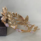 Greek Goddess Crown Bridal Gold Leaf Pearl Rhinestones Headband Wedding Party Halloween Headpiece - Venuston