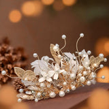 Handmade Champagne Flower Tiara, Butterfly Feather Children's Crown Headpiece, Handwoven Feather and Pearl Flower, Christmas/Birthday Gift - Venuston