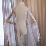 Handmade Floral Lace Wedding Veil with Feather Accents – Romantic Elegance for Your Special Day - Venuston
