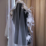 Handmade Floral Lace Wedding Veil with Feather Accents – Romantic Elegance for Your Special Day - Venuston