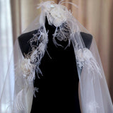 Handmade Floral Lace Wedding Veil with Feather Accents – Romantic Elegance for Your Special Day - Venuston