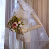 Handmade Floral Lace Wedding Veil with Feather Accents – Romantic Elegance for Your Special Day - Venuston