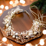 Handmade Floral Wreath - Artificial Pink Flower Crown with Pearls, Ideal for Weddings, Birthdays, Anniversaries, Cosplay & Christmas - Venuston