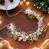 Handmade Floral Wreath - Artificial Pink Flower Crown with Pearls, Ideal for Weddings, Birthdays, Anniversaries, Cosplay & Christmas - Venuston