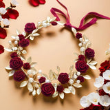 Handmade Flower Tiara, Flower Crown, French Vintage Rose Red velvet Bridal Flower Headband, Headpiece, Christmas Gift, Birthday Gift - Venuston