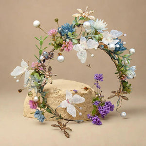 Handmade Flower Wreath, Forest - Style Colorful Children's Flower Tiara, Headband with Butterfly, Floral, Pearl, Best Christmas/Birthday Gift - Venuston