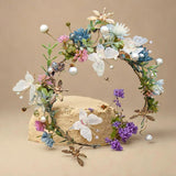 Handmade Flower Wreath, Forest-Style Colorful Children's Flower Tiara, Headband with Butterfly, Floral, Pearl, Best Christmas/Birthday Gift
