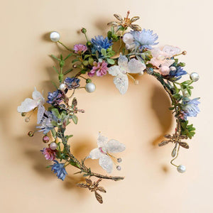 Handmade Flower Wreath, Forest - Style Colorful Children's Flower Tiara, Headband with Butterfly, Floral, Pearl, Best Christmas/Birthday Gift - Venuston