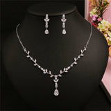 Jewelry Set for Women, Necklace Dangle Earrings Set, Cubic Zircon Jewelry Set with White AAA Cubic Zirconia, Wedding Party Jewelry