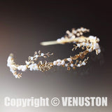 Pearl Leaf Crown - Elegant Gold Bridal Tiara, Handmade with Pearls & Zircon, Ideal for Weddings, Birthdays /Holidays - Venuston
