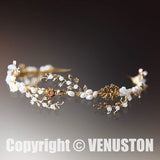 Pearl Leaf Crown - Elegant Gold Bridal Tiara, Handmade with Pearls & Zircon, Ideal for Weddings, Birthdays /Holidays - Venuston
