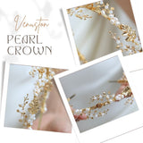 Pearl Leaf Crown - Elegant Gold Bridal Tiara, Handmade with Pearls & Zircon, Ideal for Weddings, Birthdays /Holidays - Venuston