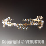 Pearl Leaf Crown - Elegant Gold Bridal Tiara, Handmade with Pearls & Zircon, Ideal for Weddings, Birthdays /Holidays - Venuston